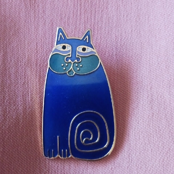 Laurel Burch Jewelry - Vintage Retired Laurel Burch Blue Cat Enamel Brooch